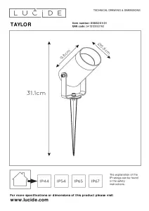 Lucide Taylor Modern Spike Garden Spotlight Outdoor 10cm - 1xGU10 - IP65 - White