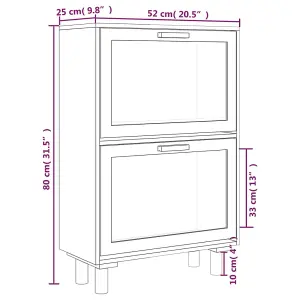 Berkfield Shoe Cabinet Black 52x25x80 cm Engineered Wood&Natural Rattan