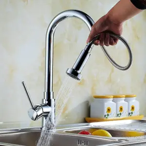 Nes Home Modern Single Lever Pull Out Kitchen Brass Mixer Tap Chrome Finished