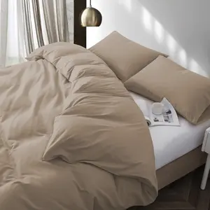 Rienk Super Soft 250 TC Microfibre Reversible Plain Duvet Cover Set With Pillow Cases Beige / Single + 1 Standard Pillowcase