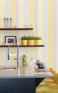 Galerie Smart Stripes 2 Yellow Gold Wide Stripe Smooth Wallpaper