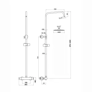 ENKI Dune Black Single Outlet Thermostatic Overhead Shower Slim 400mm