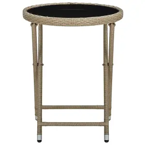 Berkfield Tea Table Beige 60 cm Poly Rattan and Tempered Glass