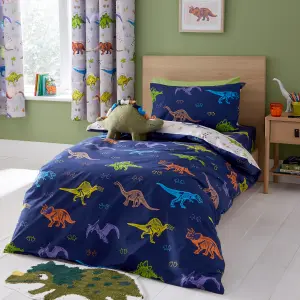 Catherine Lansfield Bedding Prehistoric Dinosaurs Reversible Duvet Cover Set with Pillowcases Natural