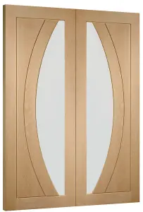 Internal Salerno Pair Oak Clear Flat Glass Door 1981 x 1168 x 40mm (46")