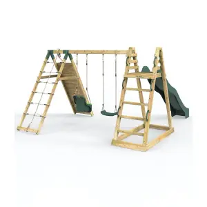 Rebo Wooden Pyramid Climbing Frame with Swings and 8.7ft Water Slide - Cora Linn