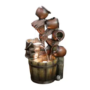 Primrose Santana Cascading Bowls Windmill & Bucket Water Feature With Lights 61cm