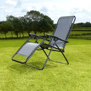 Charles Bentley Odyssey Folding Reclining Garden Chair Camping Lounger Grey