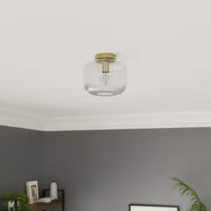 GoodHome Satin Glass & metal Brass effect Ceiling light