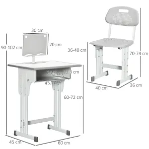 HOMCOM Kids Desk and Chair Set w/ Drawer, Book Stand, Pen Slot, Grey