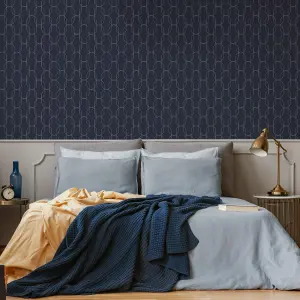 Superfresco Easy Navy Metallic effect Geometric Textured Wallpaper Sample