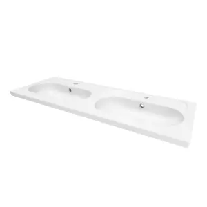 GoodHome Levanna Double Gloss White Rectangular Vanity Basin (W)120.6cm