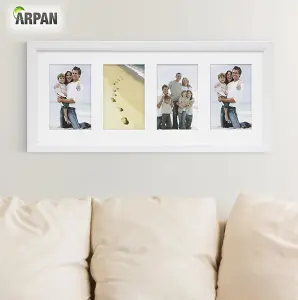 ARPAN MDF 4, Multi Aperture Modern Photo Picture Frame with Mount Black or White (White)