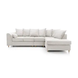 Jumbo Large White Cord Right Facing Corner Sofa for Living Room with Thick Luxury Deep Filled Cushioning