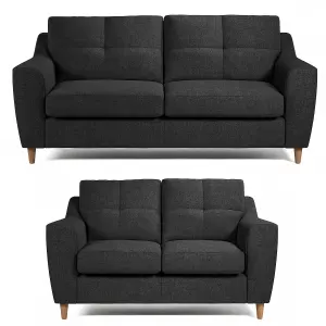 Baxter Charcoal Tufted Fabric Sofa Suite 3 Seater and 2 Seater Sofa