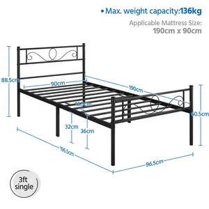 Metal Bed Frame with Headboard/Under-Bed Storage Black / Single (3')