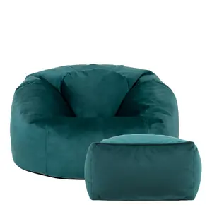 icon Aurora Classic Velvet Bean Bag Chair & Pouffe Teal Green Bean Bag Chair