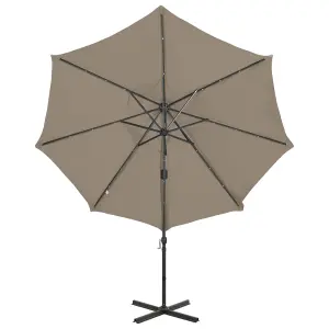 Berkfield Cantilever Umbrella with Pole and LED Lights Taupe 300 cm