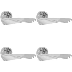 4 PACK - Premium Angle Twist Door Handle Set - Polished Chrome Designer Lever Round Rose