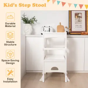 Costway Kids Kitchen Step Stool Height Adjustable Folding Toddler Kitchen Wooden Helper