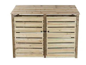 Slatted wooden log store with door and kindling shelf W-227cm, H-180cm, D-88cm - natural (light green) finish