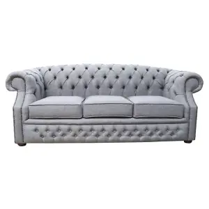 Chesterfield 3 Seater Sofa Gleneagles Plain Silver Fabric In Buckingham Style