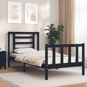 Berkfield Bed Frame with Headboard Black 90x200 cm Solid Wood