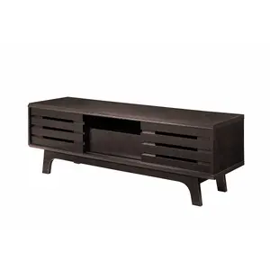 Essentials TV Cabinet with Sliding Slatted Door and Shelf in Wenge Wood Effect