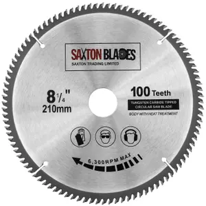 Saxton TCT210100T TCT Circular Saw Blade 210mm x 100 Teeth x 30mm Bore + 16, 20 and 25mm Rings