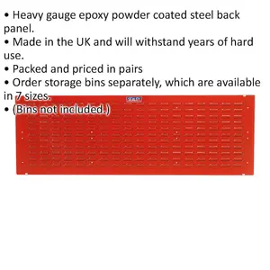 2 Pack Red Louvre Wall Mounted Storage Bin Panels - 1500 x 500mm Heavy Duty