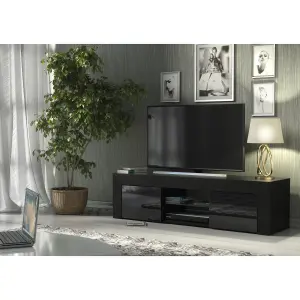 TV Unit 130cm Modern Black with High Gloss Doors - Creative Furniture