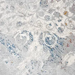 Silver Multicolour Distressed Floral Medallion Area Rug 120x170cm