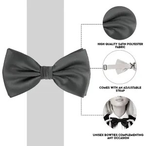 Dark Grey Satin Polyester Bow Tie for Casual & Formal Wear, Wedding Party Accessory