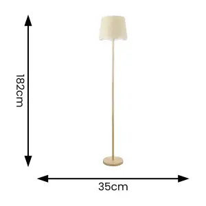 ValueLights Heather Light Wood Stem Floor Lamp with Scallop White Trim Tapered Shade and LED Bulb