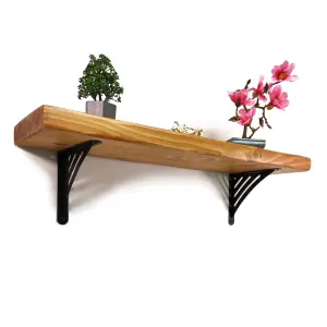 Wooden Rustic Shelf with Bracket WAT Black 220mm 9 inches Light Oak Length of 230cm