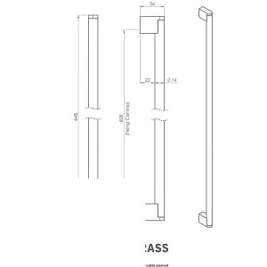 Round Bar Pull Handle 648 x 14mm 608mm Fixing Centres Satin Nickel & Steel