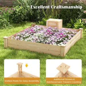 Costway 1.2 x 1.2 M Raised Garden Bed Open Base Wooden Elevated Planter w/ Composting Bin