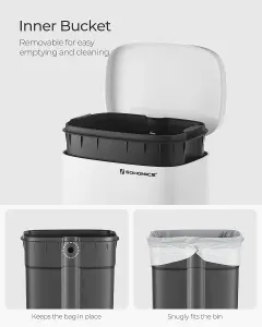 SONGMICS Steel Rubbish Bin, Kitchen Bin, Pedal Bin, Waste Management, Soft-Close Lid and Inner Bucket, Steel, White