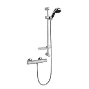 Chrome Thermostatic Bar Mixer Shower With Wall Mounted Slide Rail Kit (Lake) - 1 Shower Head