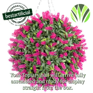 Best Artificial  28cm Pink Lush Lavender Hanging Basket Flower Topiary Ball - Suitable for Outdoor Use - Weather & Fade Resistant