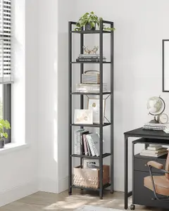 VASAGLE 6-Tier Bookshelf, Bookcase, Shelving Unit, Book Rack, for Office, Study, Industrial, Ebony Black and Black