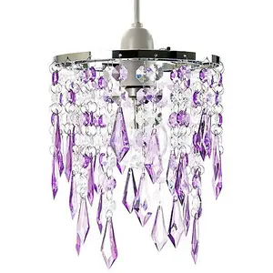 Modern Waterfall Design Pendant Shade with Clear/Purple Acrylic Drops and Beads