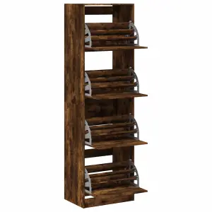 Berkfield Shoe Cabinet with 4 Flip-Drawers Smoked Oak 60x42x204 cm