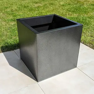 60cm Zinc Silver & Black Textured Square Planter