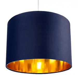 Contemporary Blue Cotton 10 Table/Pendant Lamp Shade with Shiny Copper Inner