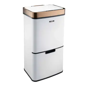 Cooks Professional Recycling Sensor Bin 75L Dual Compartments Removable Food Caddy - White / Copper