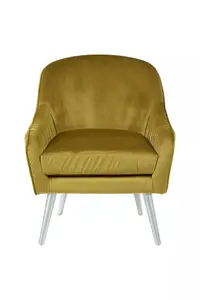 Interiors by Premier Modern Mustard Velvet Armchair For Living Rooms, Elegant Curve Pleated Lounge Chair, Decent Dining Chair