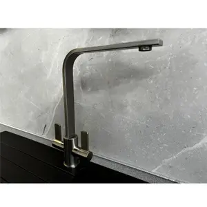 Liquida EB400BS Flat Style Modern Dual Lever Brushed Steel Kitchen Mixer Tap