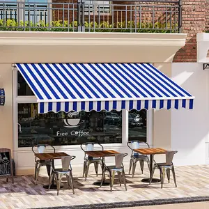 Blue Stripes Garden Sun Shade Outdoor Retractable Awning Manual Shelter Canopy 2.5 m x 2 m