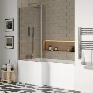 1700mm Left Hand L Shape Square Shower Bath, Bath Shower Screen and Front Panel